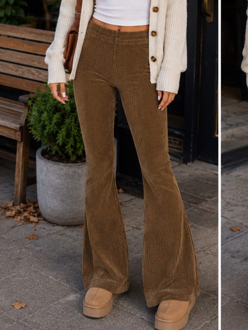 Aerie groove-on velour flare pants high rise S brown ribbed corduroy